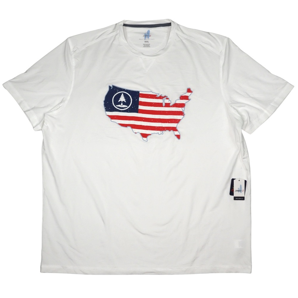 Johnnie-O Men’s XXL White T-Shirt American Flag USA Map Print‎ Crew Neck NWT